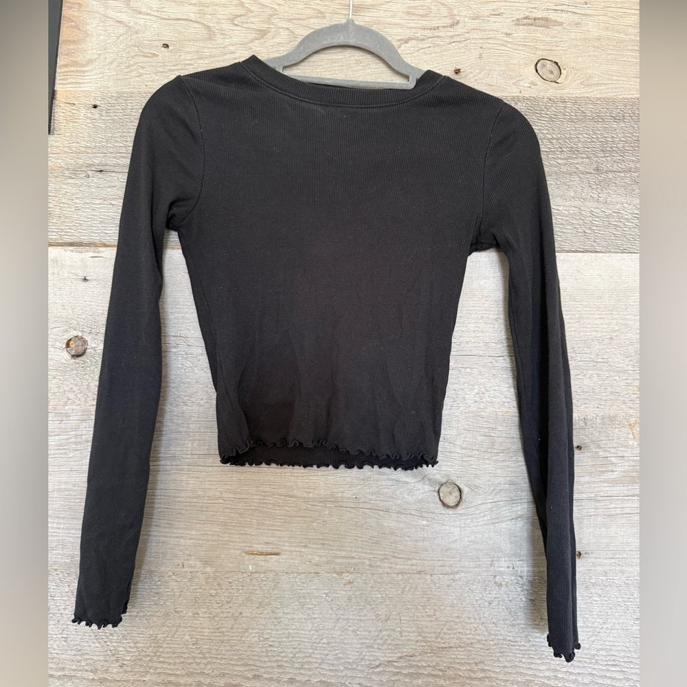 Forever 21 Black Ribbed Long Sleeve Top